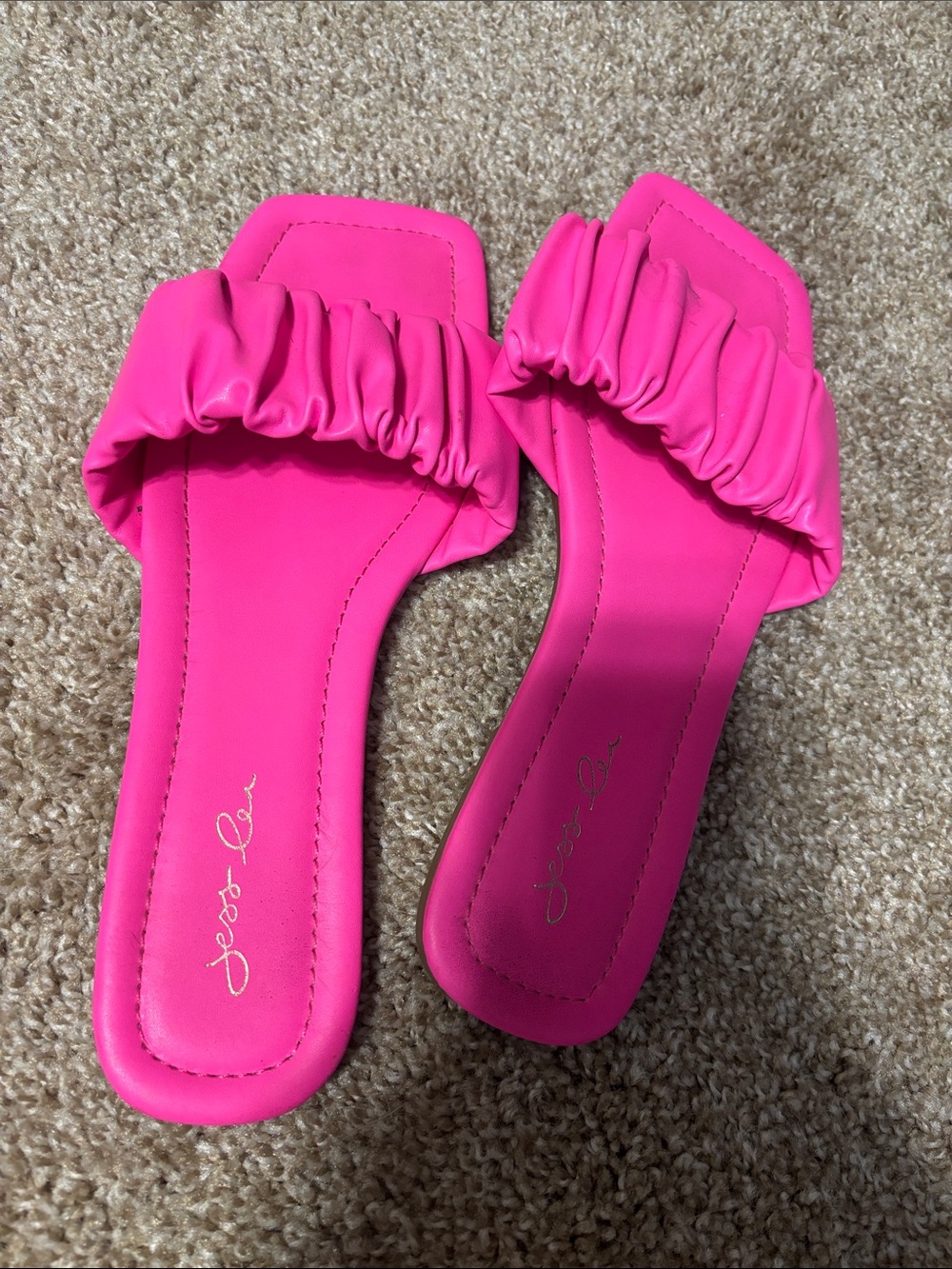 Ruched Slide Sandals in Hot Pink - Women's Casual Slip-On